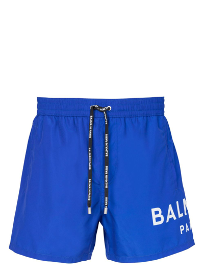 Balmain Logo-print Swim Shorts In Blue