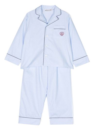 Bonpoint Kids' Embroidered-logo Cotton Pajamas In Blue