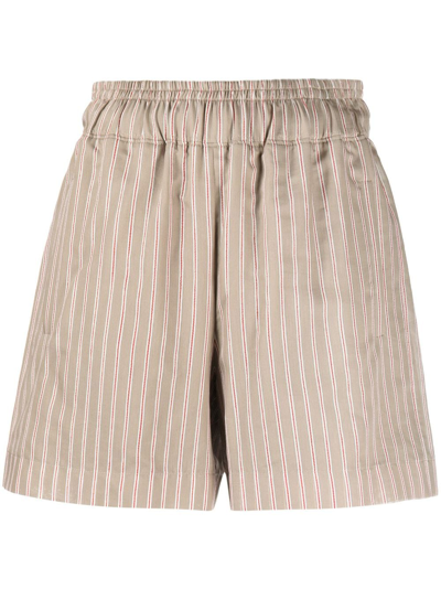 Brunello Cucinelli Striped Mid-rise Cotton-blend Shorts In Brown