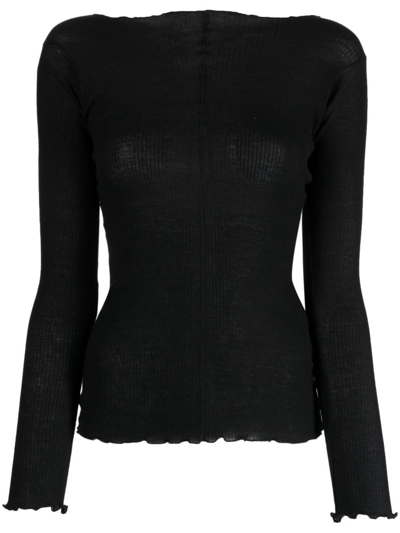 Baserange Vertical-seamed Ribbed-knit Jumper In Black
