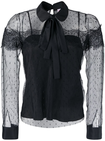 Red Valentino Point D'esprit Tulle Blouse In Black