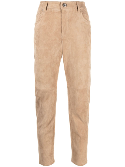 Brunello Cucinelli Cropped Suede Trousers In Brown