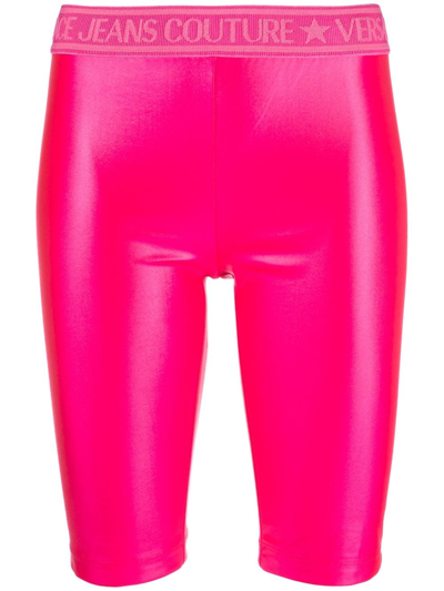 Versace Jeans Couture Logo-waistband Short Leggings In Pink