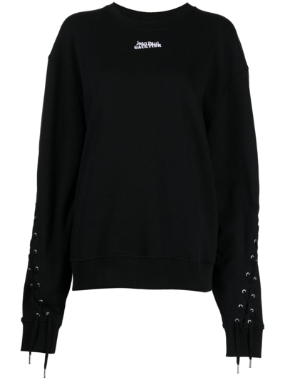 Jean Paul Gaultier Womens Black Flowers Lace-up Cotton-jersey Sweatshirt