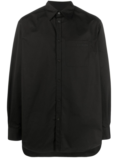 Valentino Logo-embroidered Cotton Shirt In Black