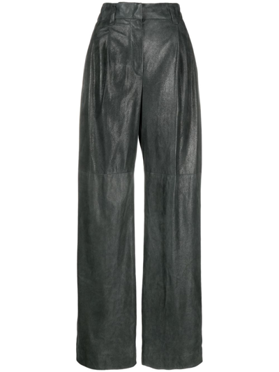 Brunello Cucinelli Straight-leg Leather Trousers In Green