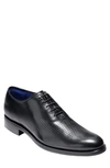 Cole Haan Washington Grand Laser Plain Toe Wholecut Shoe In Black/ Bristol Blue Leather