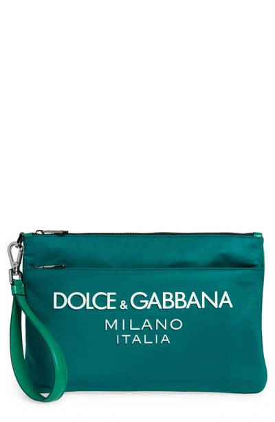 Dolce & Gabbana Logo Zip Pouch In Green/ Emer