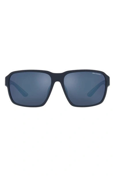 Armani Exchange 64mm Mirrored Oversize Pillow Sunglasses In Matte Blue