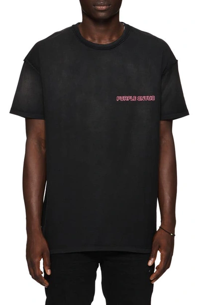 Purple Brand Textured Cotton Graphic T-shirt In Black