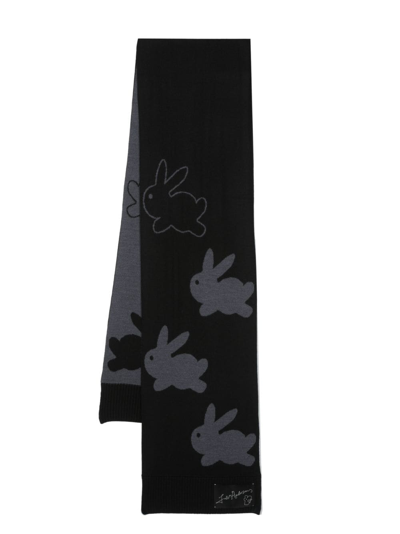 Jw Anderson Scarf With Bunny Motif In Black/charcoal