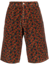 Erl Unisex Printed Woven Corduroy Shorts In Red