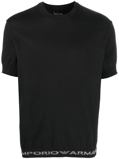 Emporio Armani Logo-trim Cotton T-shirt In Black