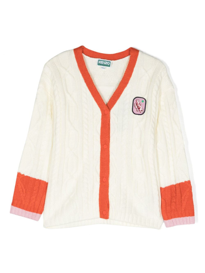 Kenzo Kids' Logo-patch Cable-knit Cardigan In White