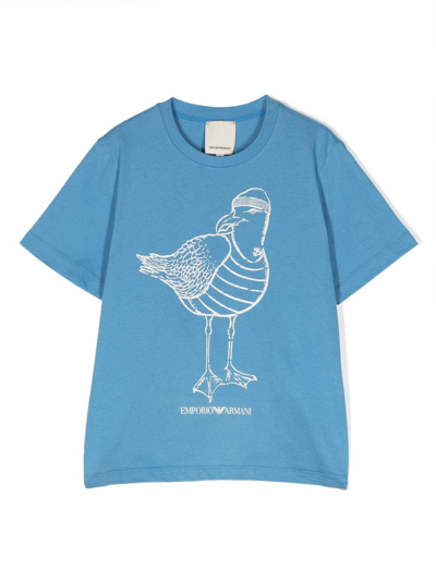 Emporio Armani Kids' Logo-print Organic Cotton T-shirt In Blue