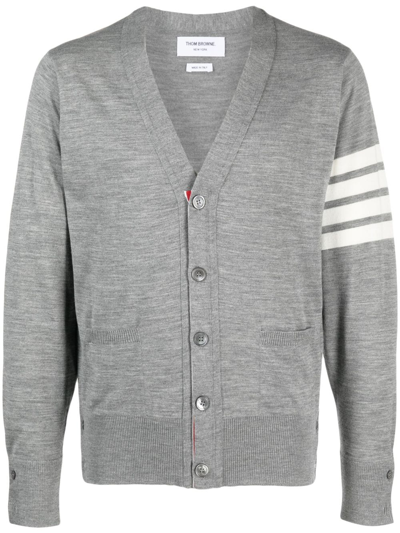 Thom Browne Wool V-neck Cardigan In Grey