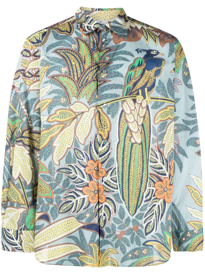 Etro Botanical-print Cotton Shirt In Blue