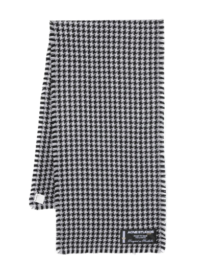 Acne Studios Houndstooth Frayed-trim Scarf In White