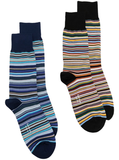 Paul Smith Two-pack Striped Cotton Socks In Multicoloured