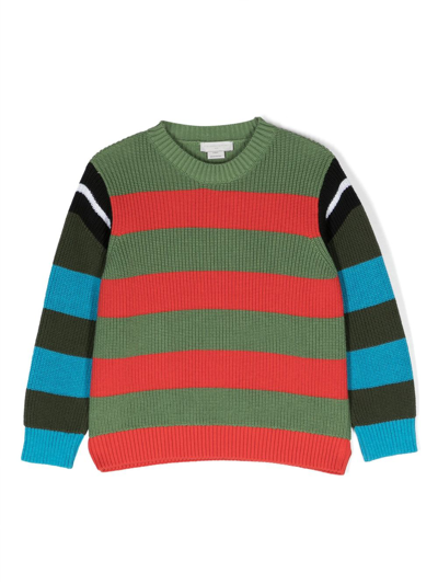 Stella Mccartney Kids' 条纹圆领毛衣 In Green