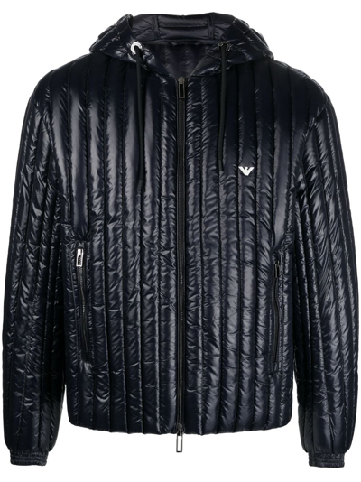 Emporio Armani Logo-embroidered Hooded Padded Jacket In Blue