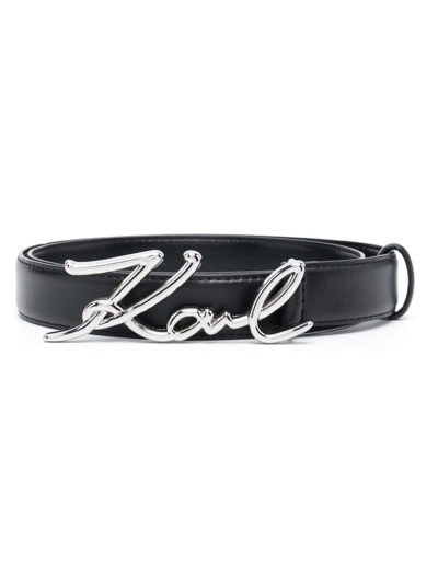 Karl Lagerfeld K/signature Leather Belt In Black