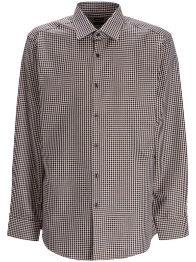 Hugo Boss Houndstooth-print Cotton Shirt In Grey