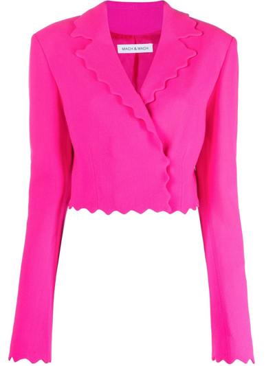 Mach & Mach Scalloped-trim Cropped Blazer In Pink