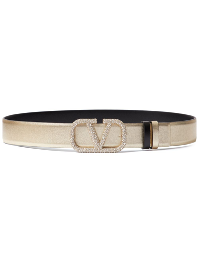 Valentino Garavani Vlogo Crystal-embellished Reversible Belt In White