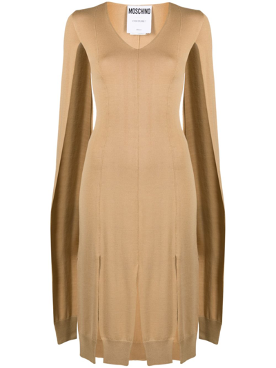 Moschino Sleeve-effect Panelled Knitted Dress In Brown