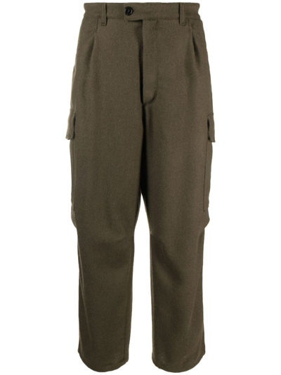 Mackintosh Cropped Wool Cargo Trousers In Green