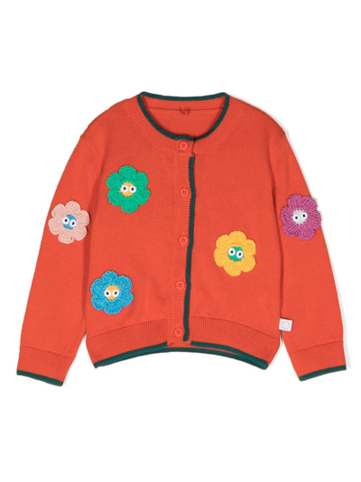 Stella Mccartney Babies' Stella Mc Cartney Kids Floral-appliqué Organic Cotton Knitted Cardigan In Orange