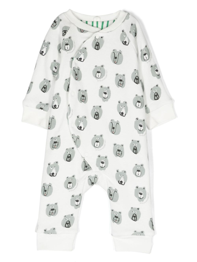 Stella Mccartney Babies' Bear-motif Organic Cotton Romper In 101mc Bianco
