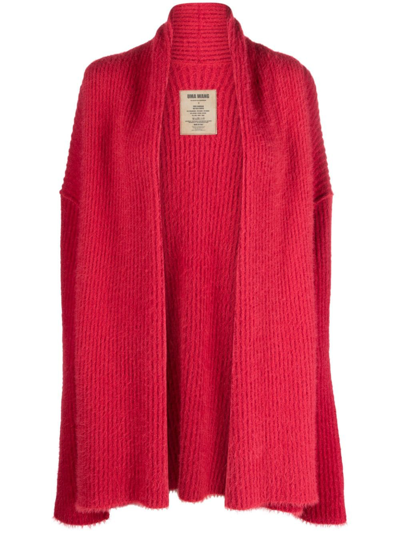 Uma Wang Ribbed-knit Frayed Cardigan In Red