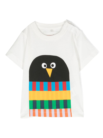 Stella Mccartney Babies' Penguin Scarf Organic Cotton T-shirt In Avorio