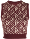 Marine Serre Moon Diamant Knitted Top In Red
