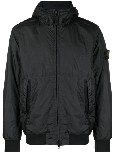 Stone Island Compass-patch Zip-up Jacket In Black