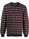 Apc John Multicolor Crewneck Sweater With Intarsia Knit In Wool Man In Blue
