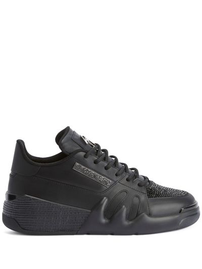 Giuseppe Zanotti Talon Rhinestone-embellished Leather Sneakers In Black