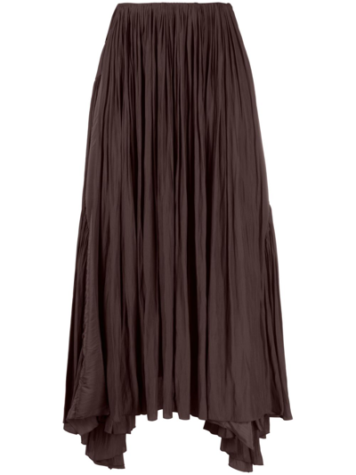 Lanvin High Waist Asymmetric Gathered Maxi Skirt In Brown