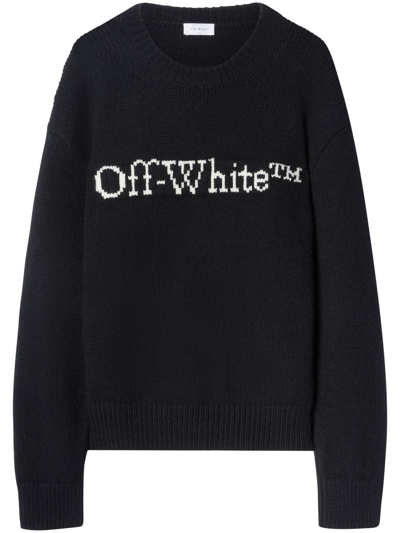 Off-white Logo嵌花羊毛毛衣 In Black