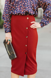 Bishop + Young Button Front Pencil Skirt In Copper In Red