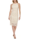 Eliza J Petites Womens Lace Knee-length Halter Dress In Beige