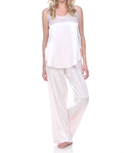 Pj Harlow Jackie Satin Hi-low Cami With Side Slits In Blush In White