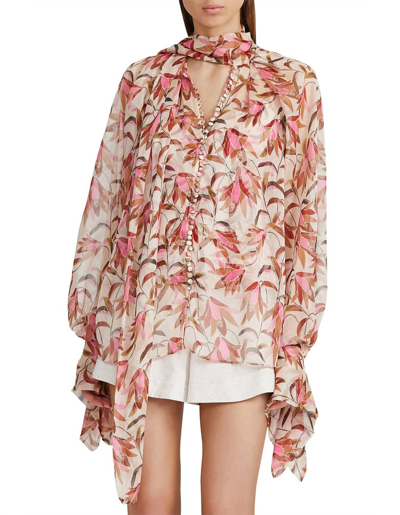 Acler Cathedral Blouse In Pink Wandering Floral In White