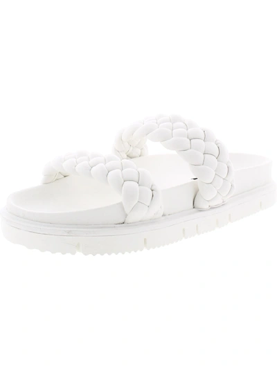Aqua Brade Womens Faux Leather Slides Platform Sandals In White