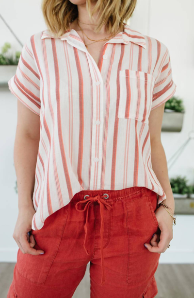 Sanctuary Mod Short Sleeve Boyfriend Shirt In Painted Pottery In Red