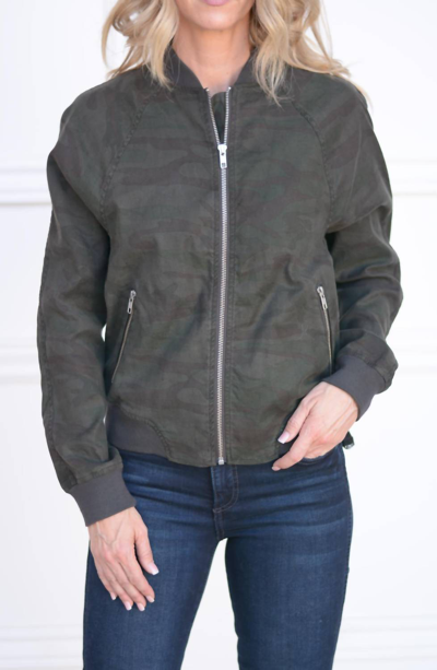 Level 99 Remy Linen Bomber In Midnight Camo In Grey