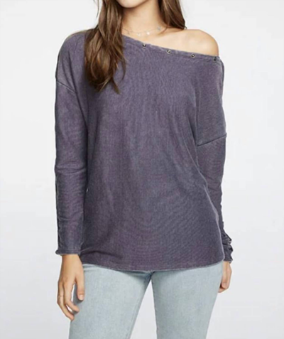 Chaser Long Sleeve Rib Snap Top In Deep In Purple