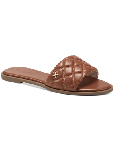 Charter Club Saffiee  Womens Quilted Padded Insole Slide Sandals In Brown